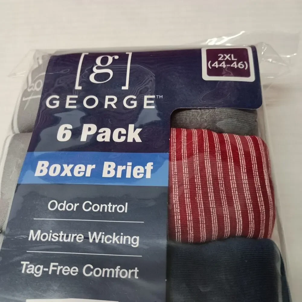6-Pack GEORGE Men’s 2XL Boxer‎ Briefs Moisture Wicking Odor Control Tag-Free